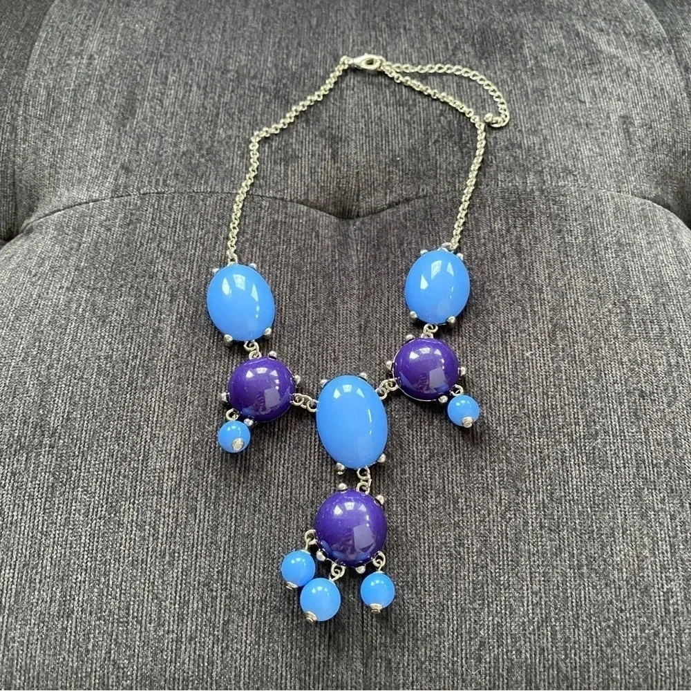 Indigo Blue and Purple Vintage Bib Statement Necklace 10”